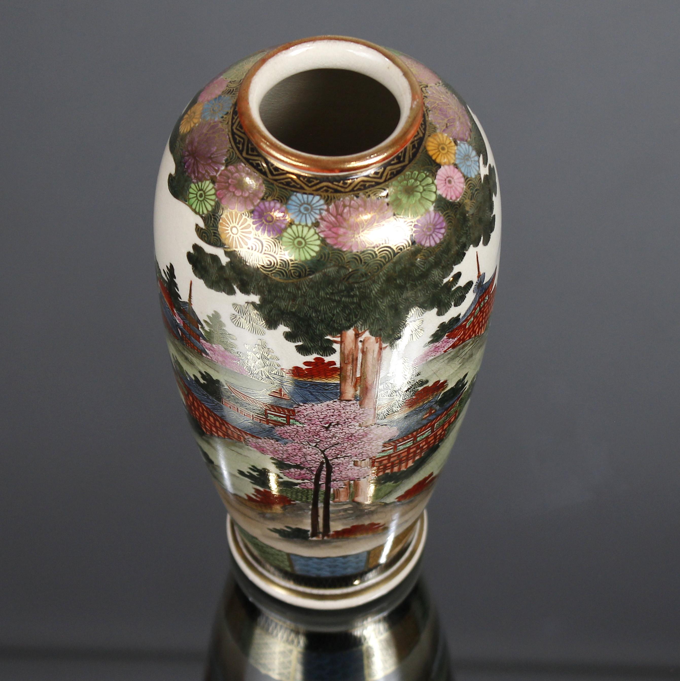 Ceramic Group of Three Early 20th Century Satsuma Hand Painted Polychrome Vases For Sale