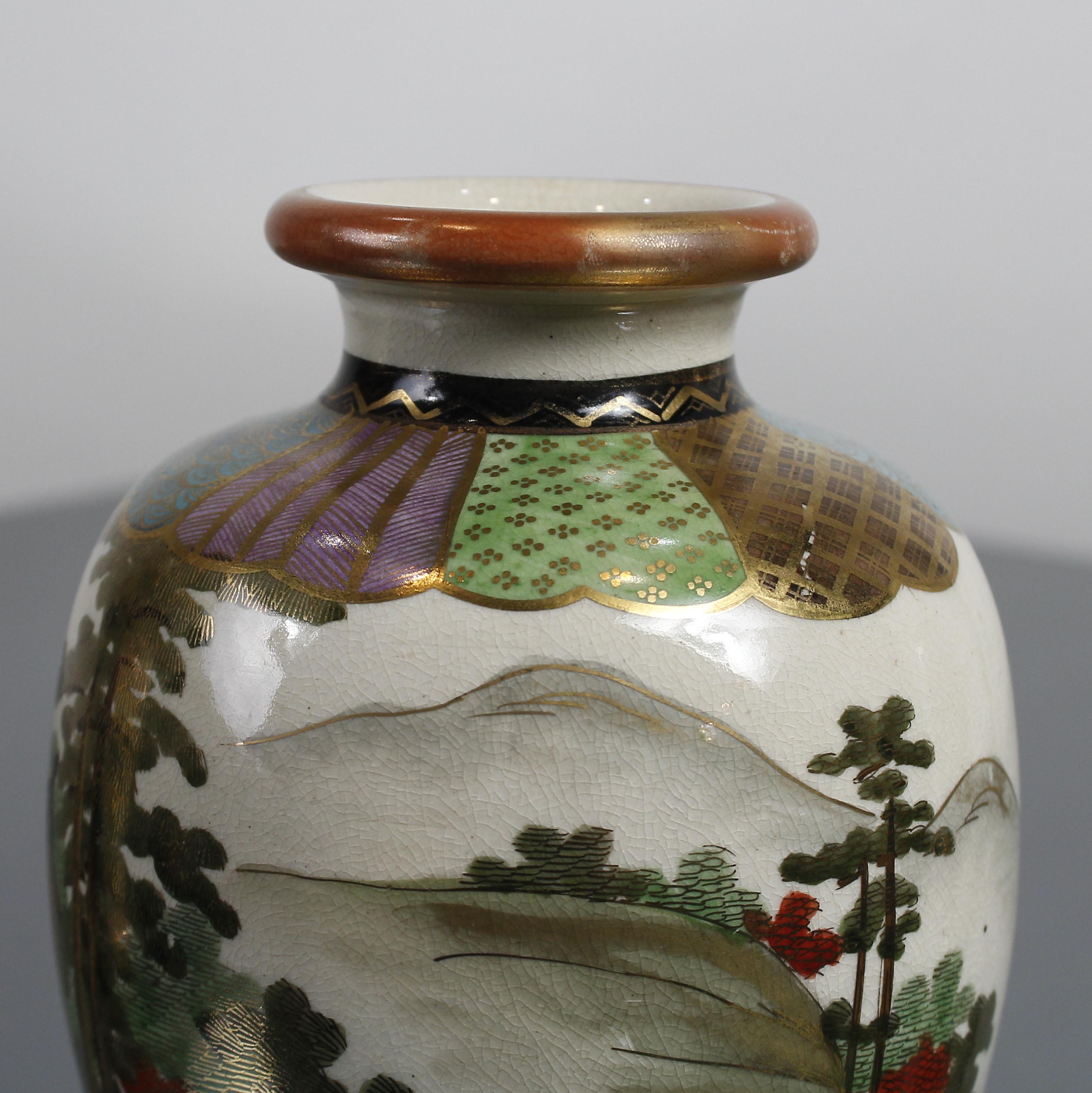Group of Three Early 20th Century Satsuma Hand Painted Polychrome Vases For Sale 2