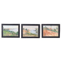 Groupe de trois aquarelles de la baie d' Escambia, Floride, par Joy Postle