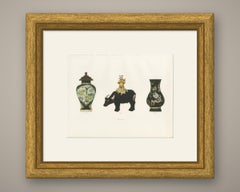 Group of Three Famille Noire Pieces, Jar, Buffalo Rider and Vase, 1911