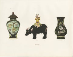 Group of Three Famille Noire Pieces, Jar, Buffalo Rider and Vase, 1911