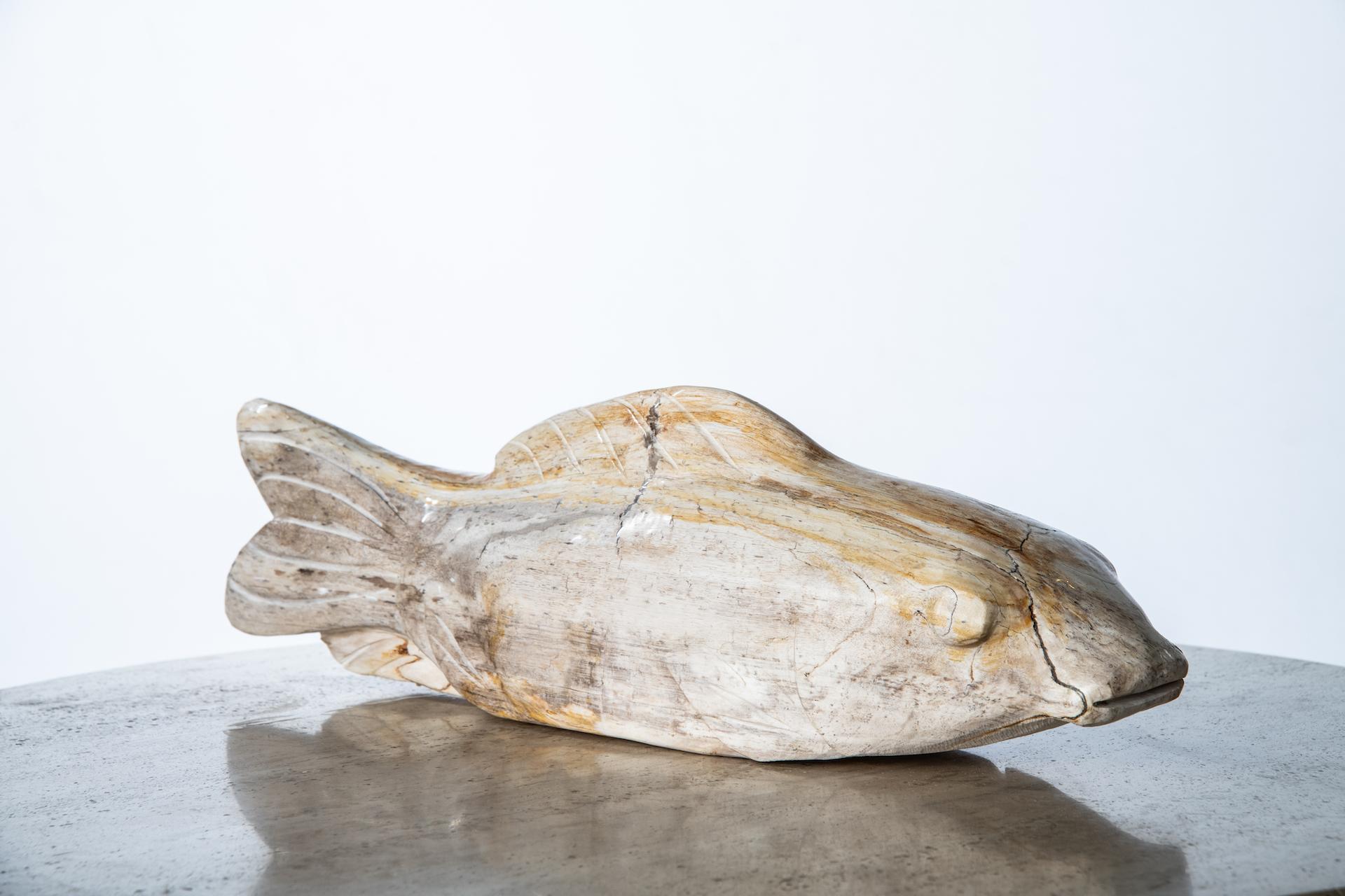 Group of Three Fish Sculptures Hand Carved from Petrified Wood In New Condition For Sale In Southhampton, NY