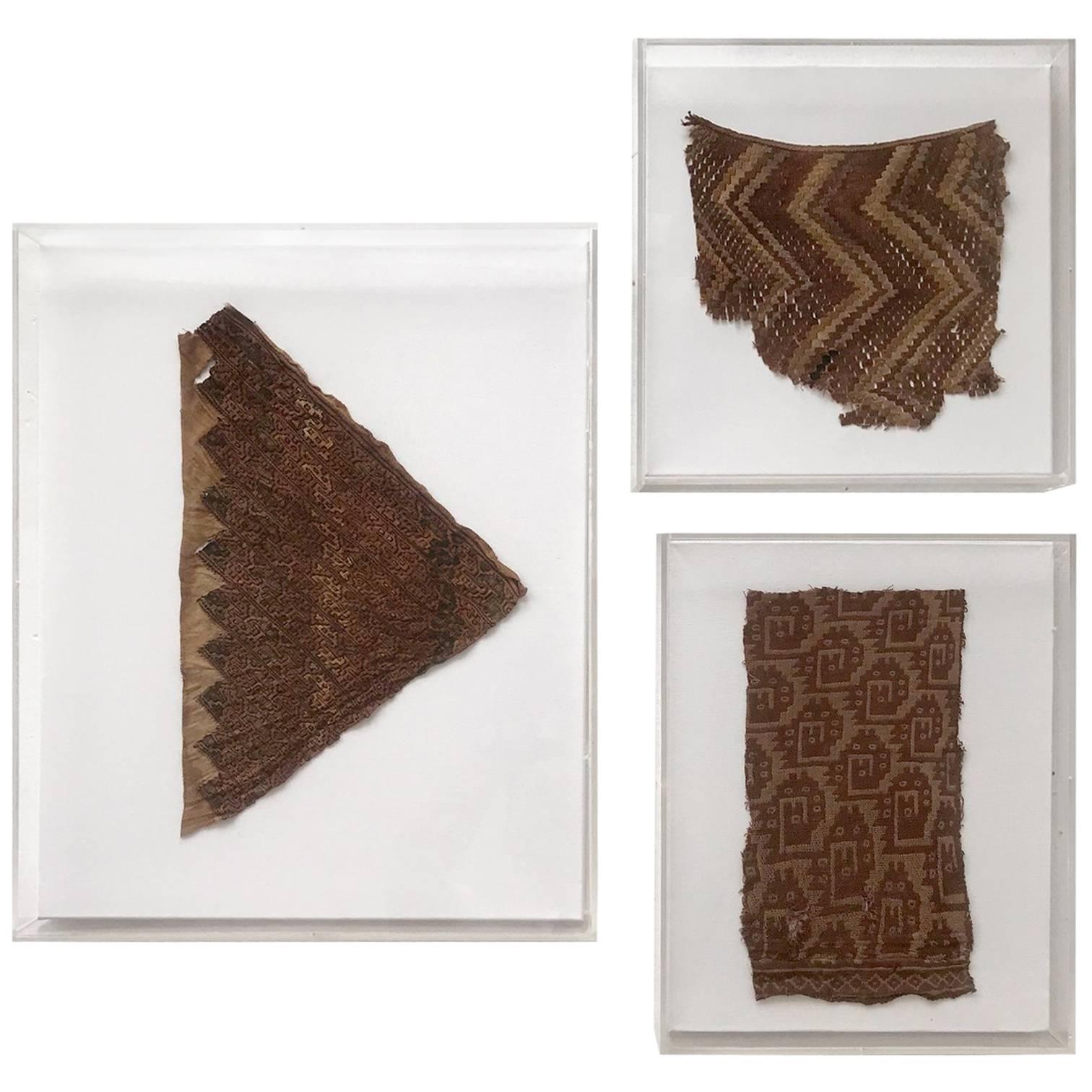 Group of Three Framed Pre-Columbian Textile Fragments