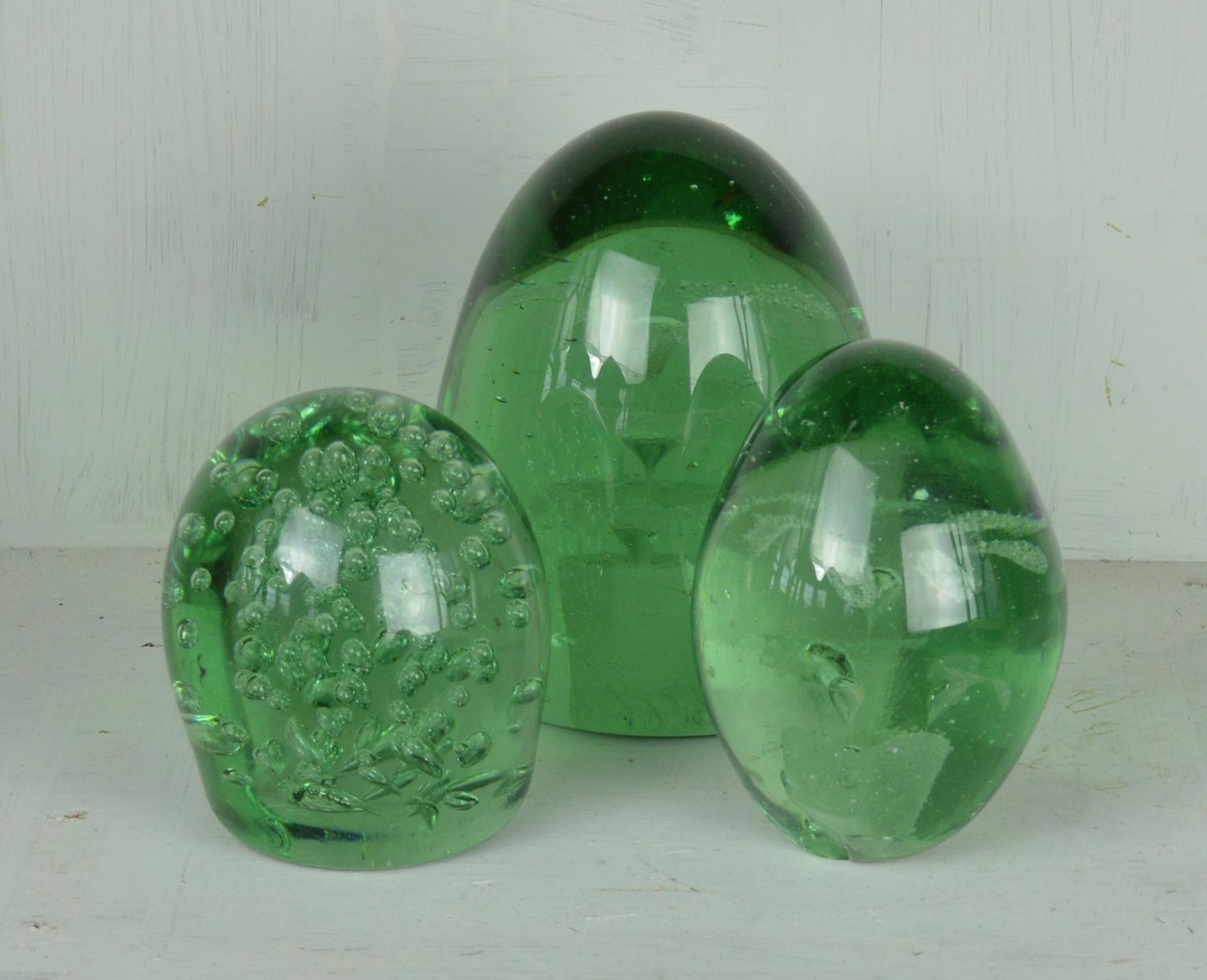 Victorian Group of Three Green Glass Dumps English, 19th Century