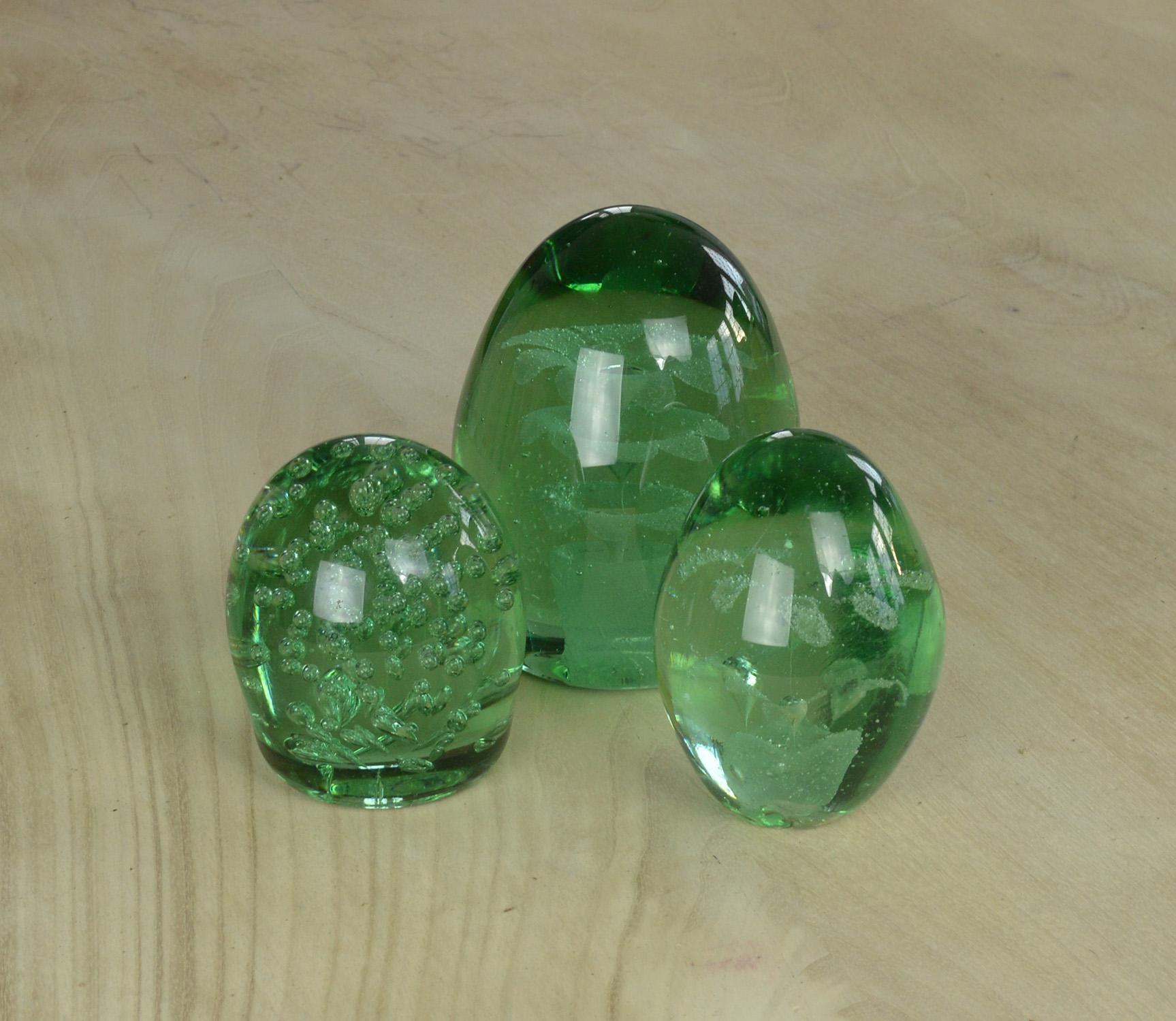 Hand-Crafted Group of Three Green Glass Dumps English, 19th Century