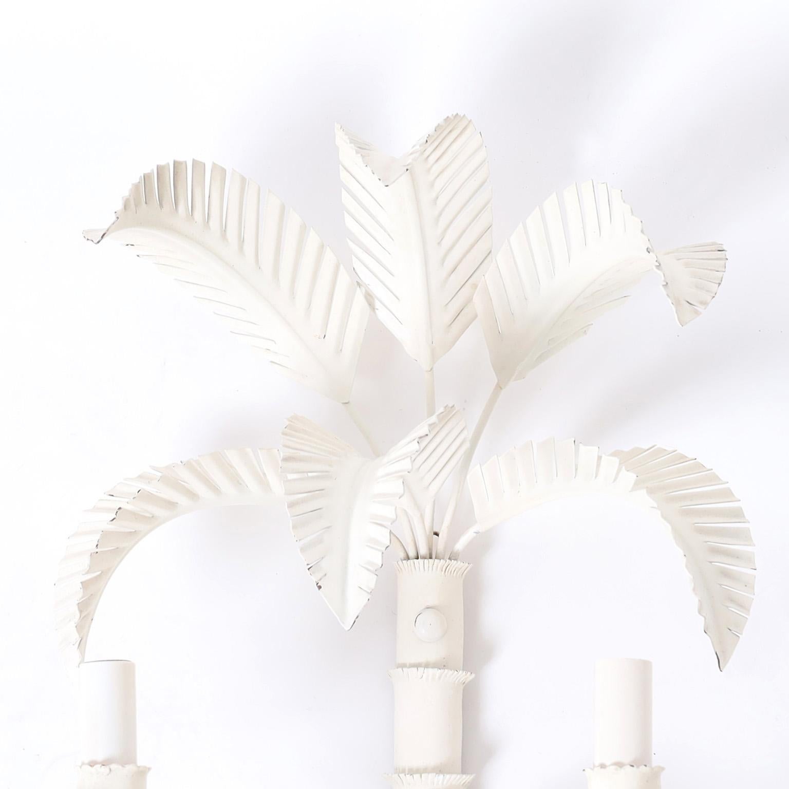 Group of Three Italian Tole Palm Tree Wall Sconces In Good Condition In Palm Beach, FL