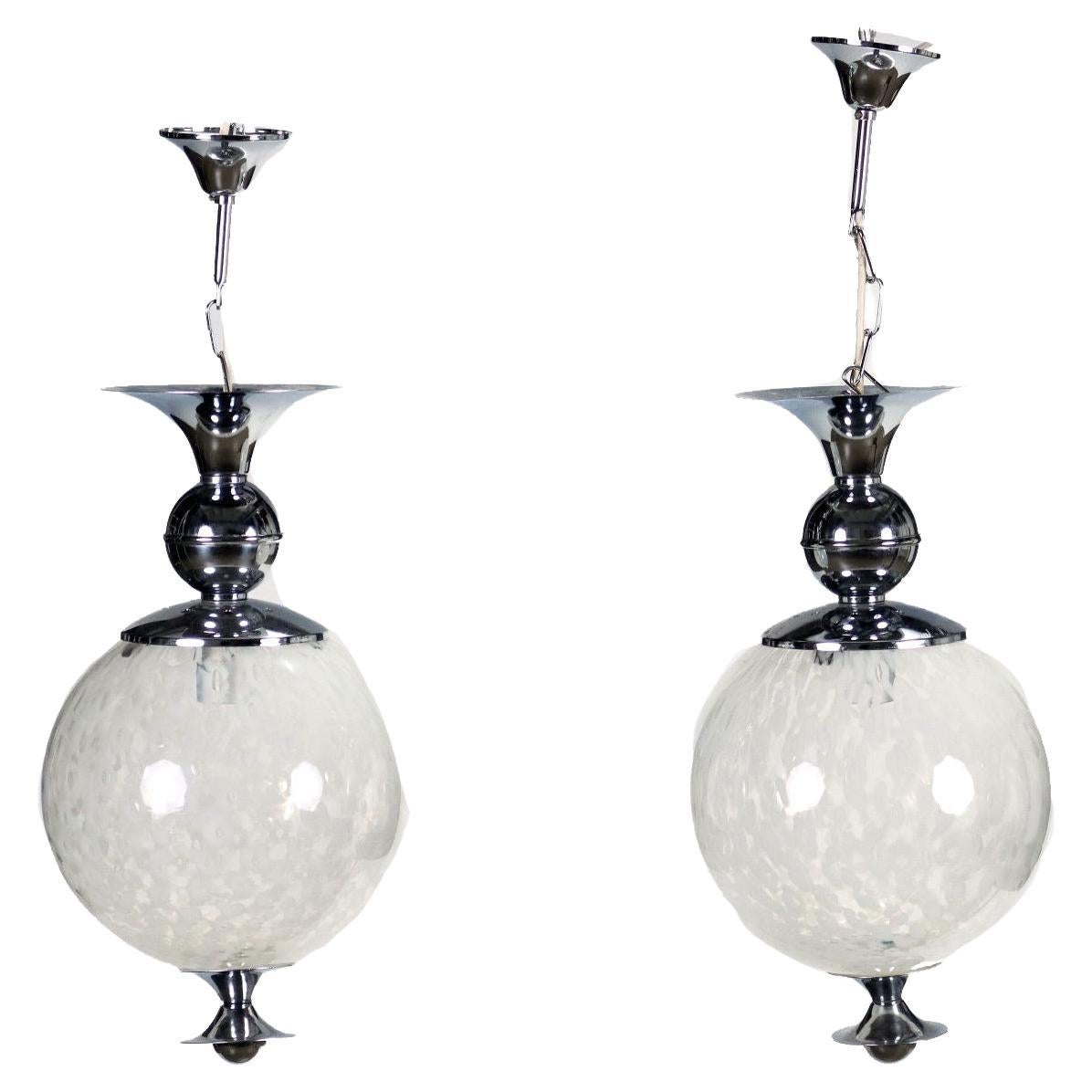 Group of two Lamps Chromed Metal Glass, Italy, 1960s For Sale