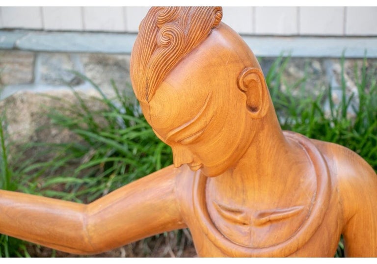 Mid-Century Modern Group of Three Large Scale Carved Teak South Asian Musician Figures For Sale