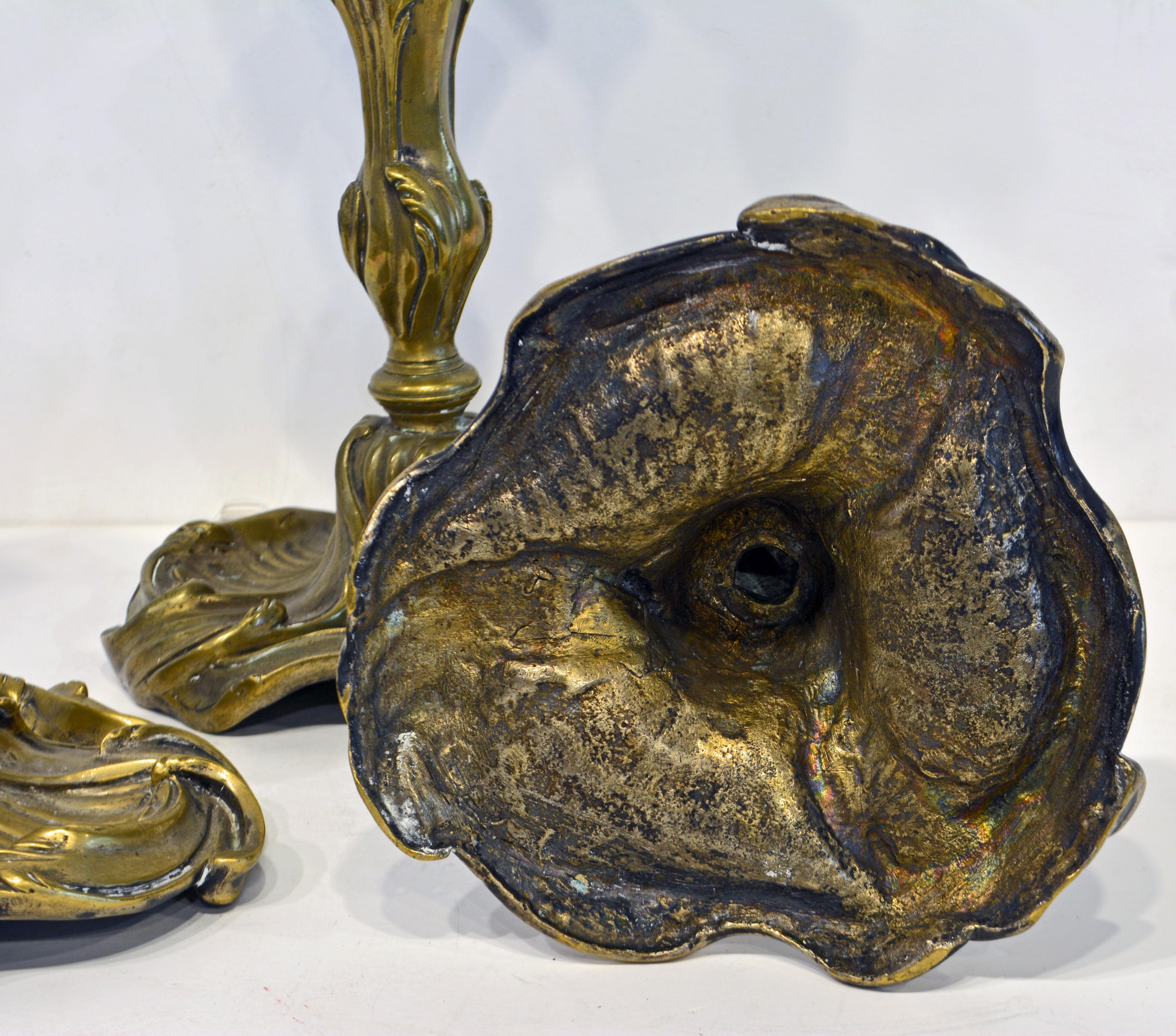 French Group of Three Louis XV Rococo Style Bronze Candle Sticks, France, 19th Century