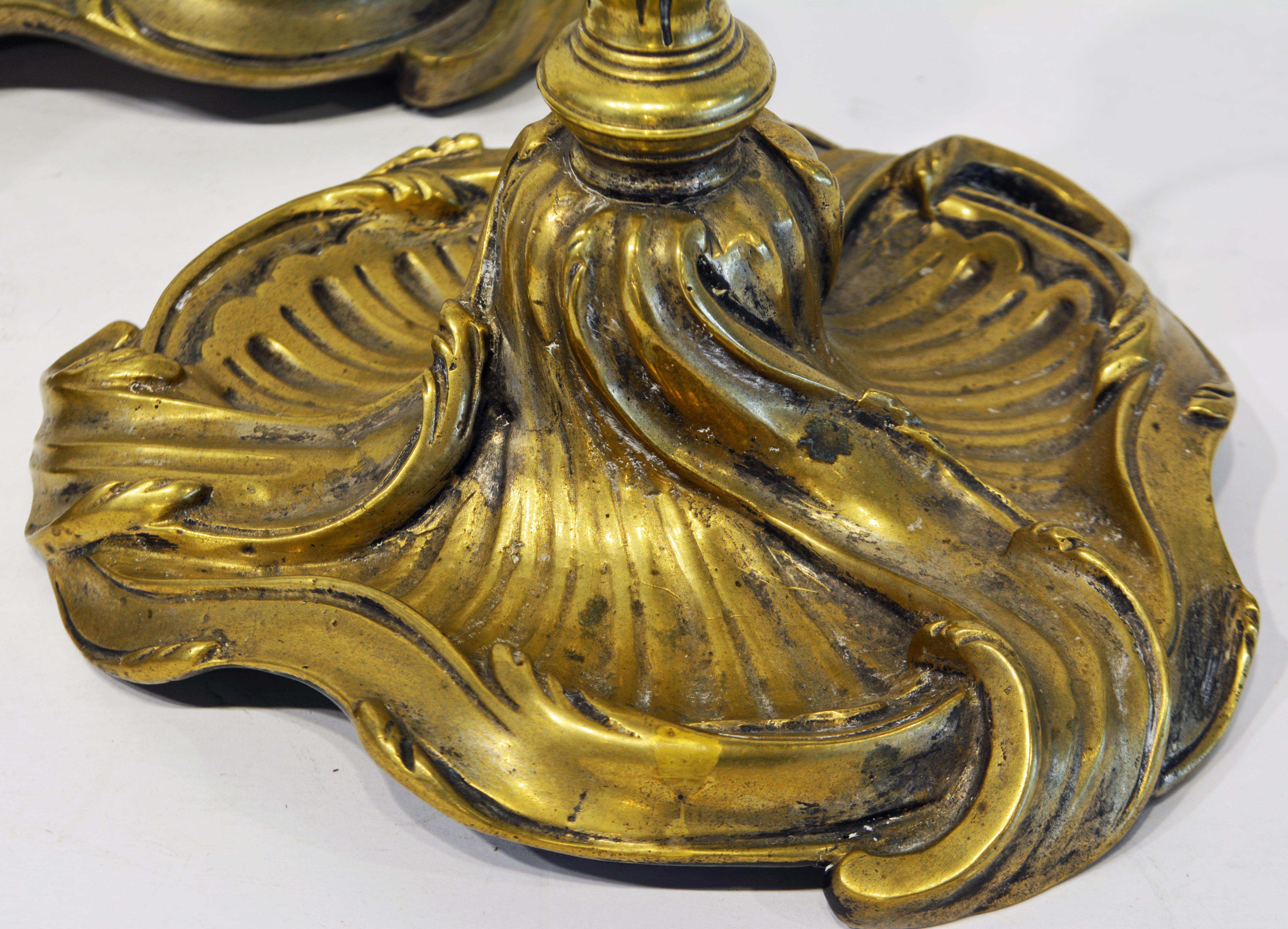 Group of Three Louis XV Rococo Style Bronze Candle Sticks, France, 19th Century 1