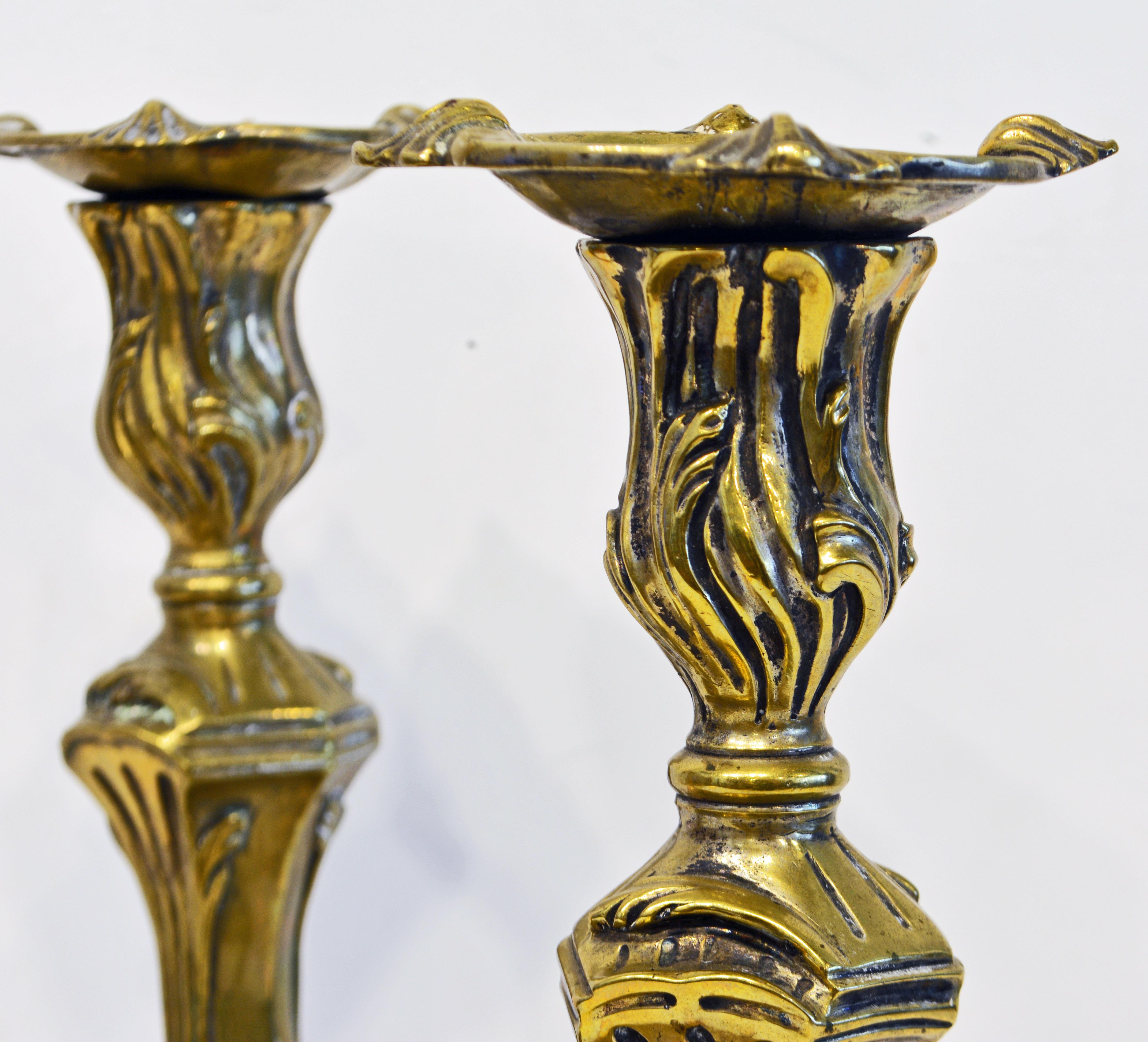 Group of Three Louis XV Rococo Style Bronze Candle Sticks, France, 19th Century 2