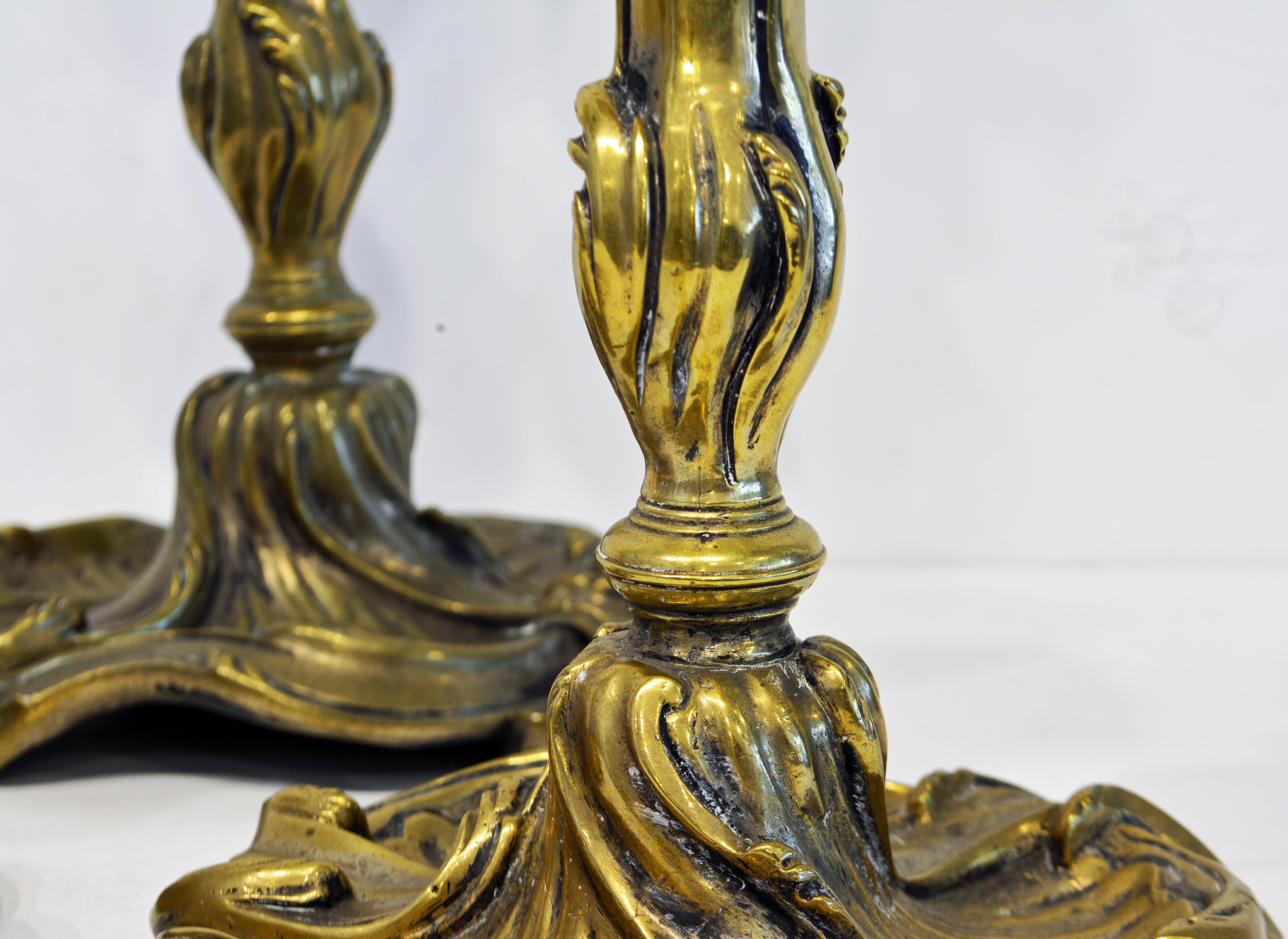 Group of Three Louis XV Rococo Style Bronze Candle Sticks, France, 19th Century 4