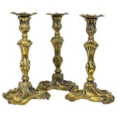 Group of Three Louis XV Rococo Style Bronze Candle Sticks, France, 19th Century
