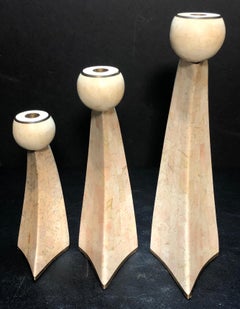 Groupe de trois chandeliers en pierre tessellée de Maitland Smith