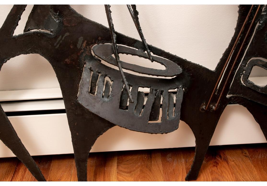 Group of Three Midcentury Brutalist Iron Musicians Wall Sculpture In Good Condition For Sale In Bridgeport, CT
