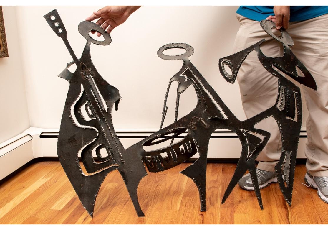Mid-20th Century Group of Three Midcentury Brutalist Iron Musicians Wall Sculpture For Sale