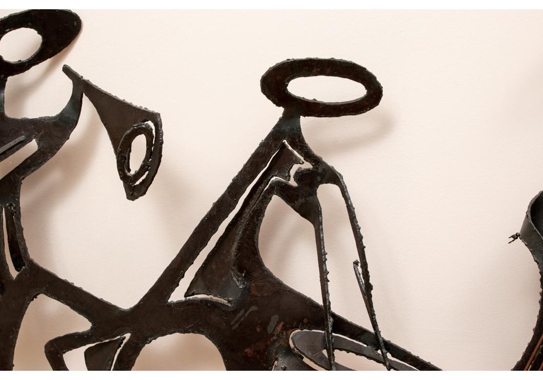 Group of Three Midcentury Brutalist Iron Musicians Wall Sculpture 1