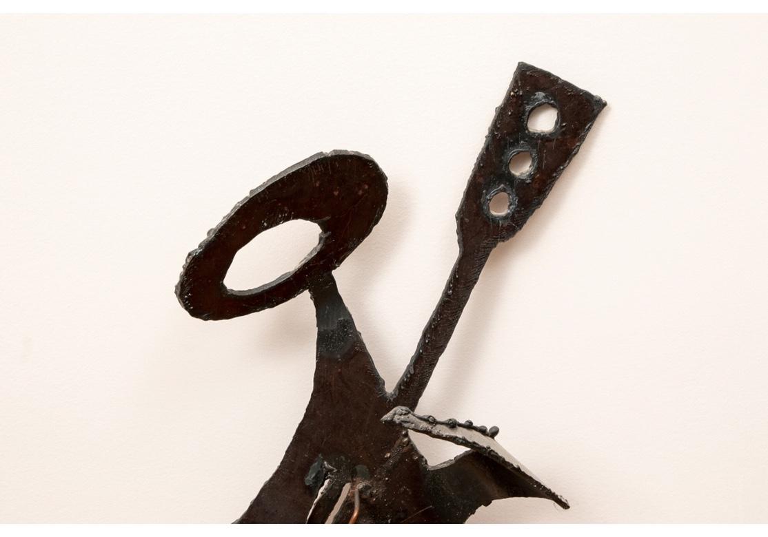Group of Three Midcentury Brutalist Iron Musicians Wall Sculpture For Sale 2