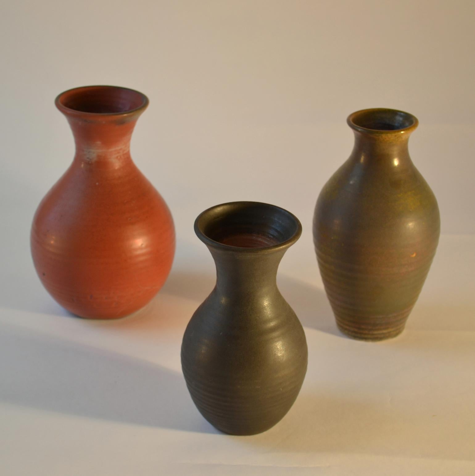 Glazed Group of Three Mid Century Ceramic Dutch Studio Vases in Earth Tones For Sale