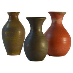 Group of Three Mid Century Ceramic Dutch Studio Vases in Earth Tones