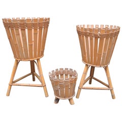 Vintage Group of Three Midcentury French Bamboo Planters