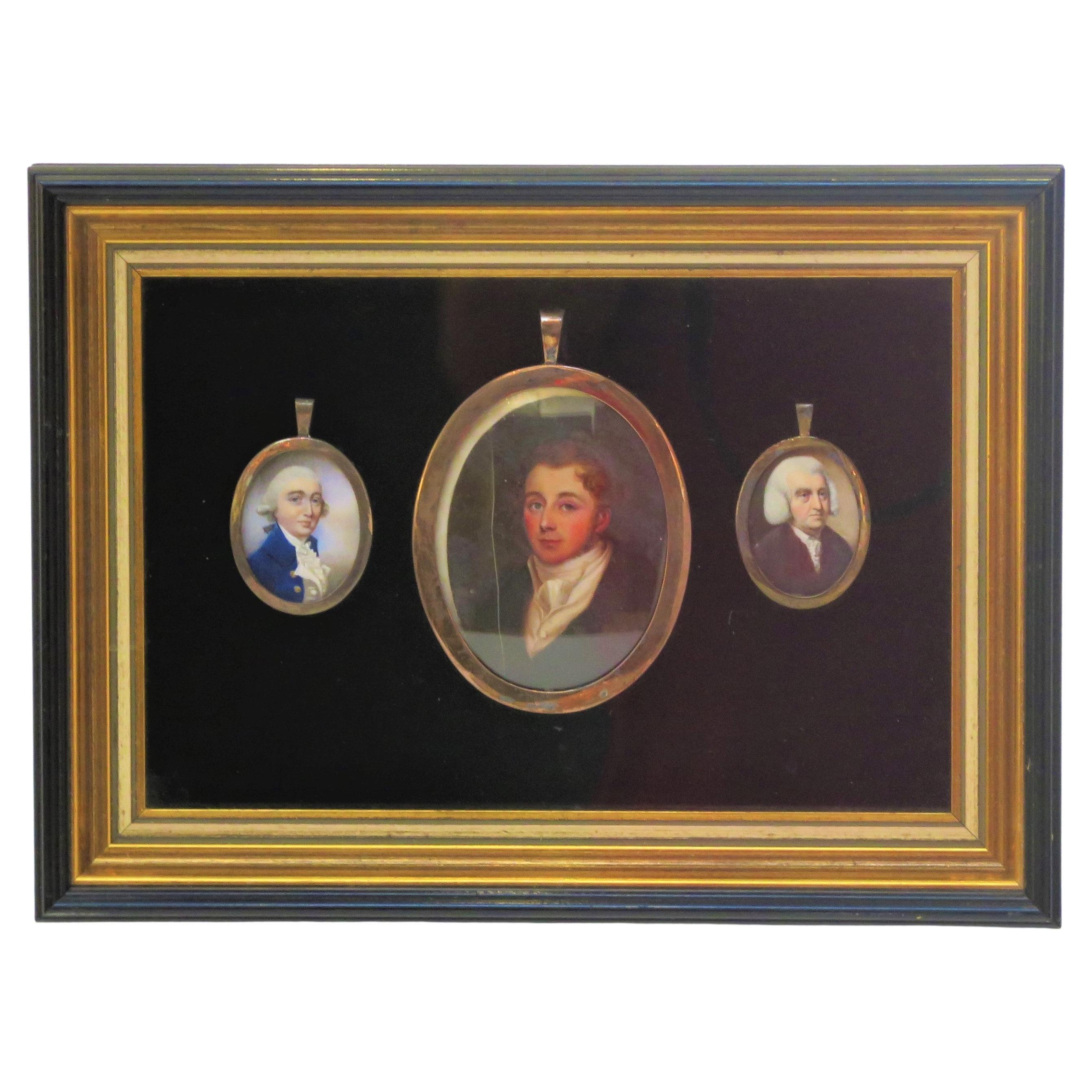 Groupe de trois portraits miniatures / Gentlemen anglais
