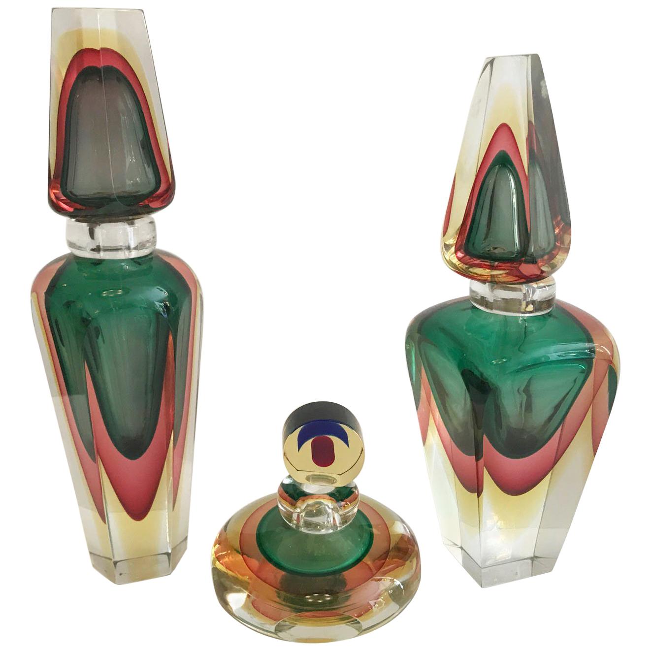 Group of Three Murano Glass Perfume Bottles
