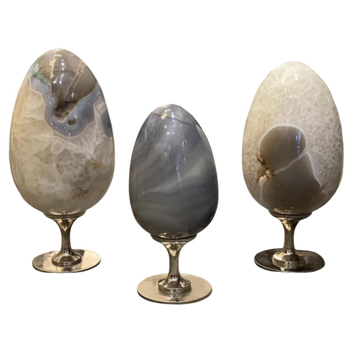 Group of Three Natural Agate Sculptures For Sale