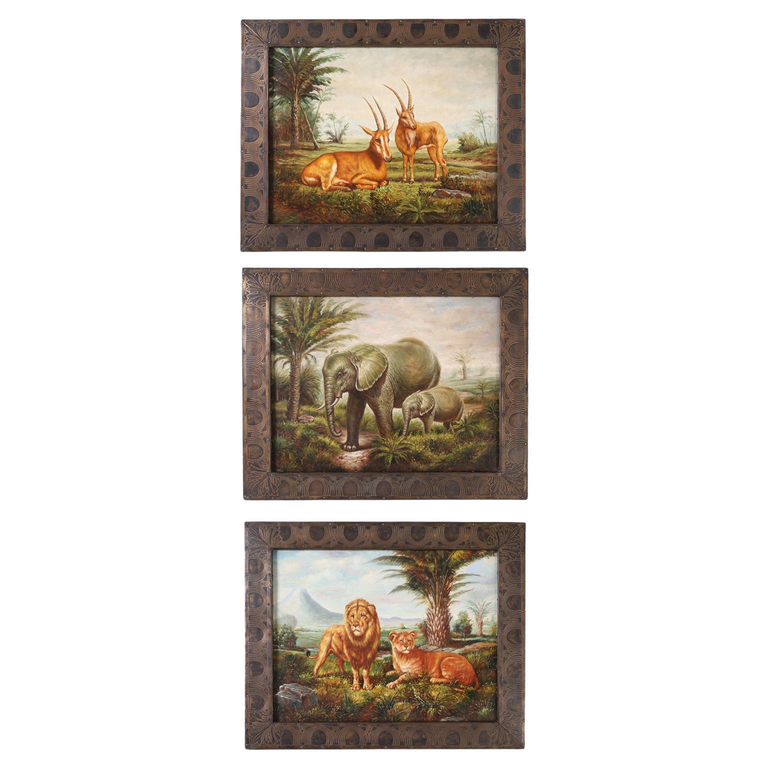 Group of Three Oil Paintings of African Animals, Priced Individually