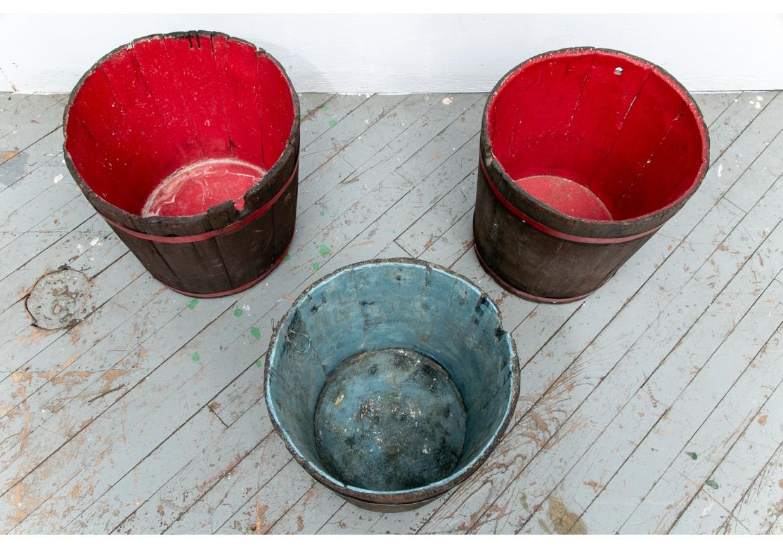 20th Century Group of Three Painted Vintage Wood Buckets