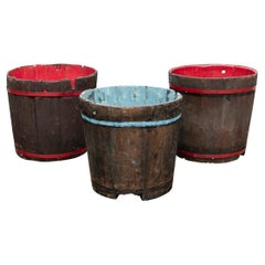 Group of Three Painted Vintage Wood Buckets