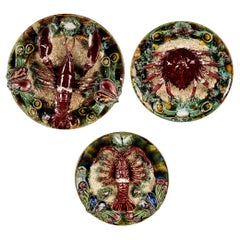 Group of Three Palissy Majolica Plates with a Crab and Lobsters
