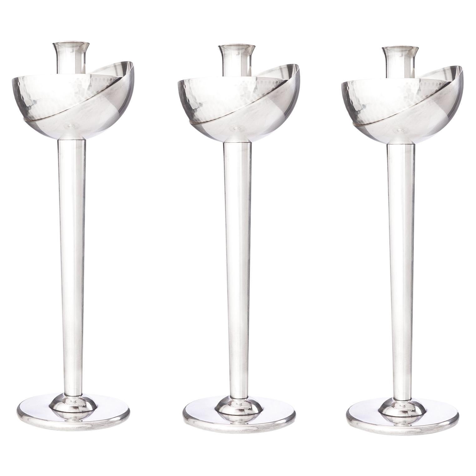 Group of Three Post-Modern Swid Powell / David Palterer Silverplate Candlesticks For Sale