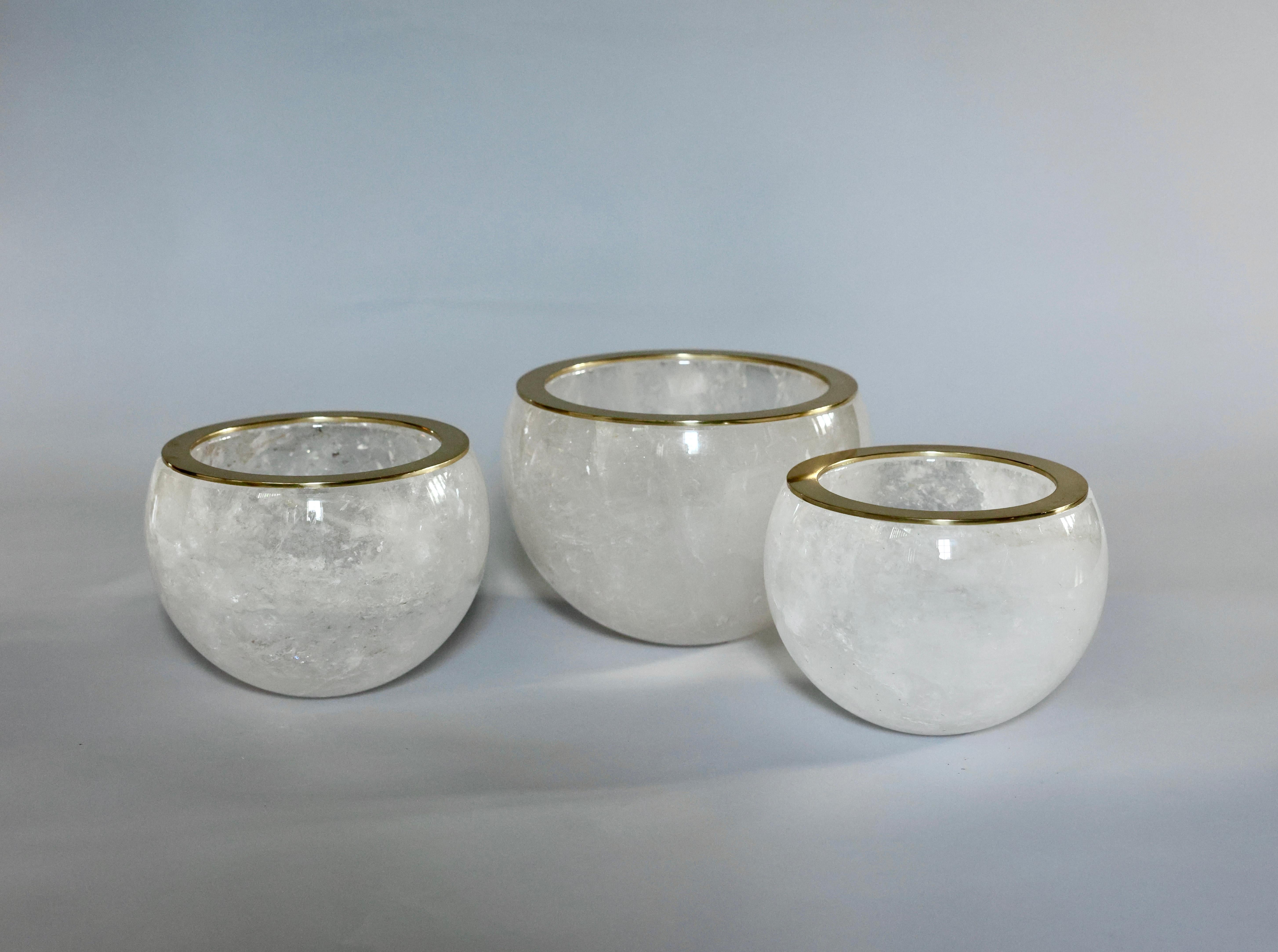 Group of Three Rock Crystal Bowls In New Condition For Sale In New York, NY