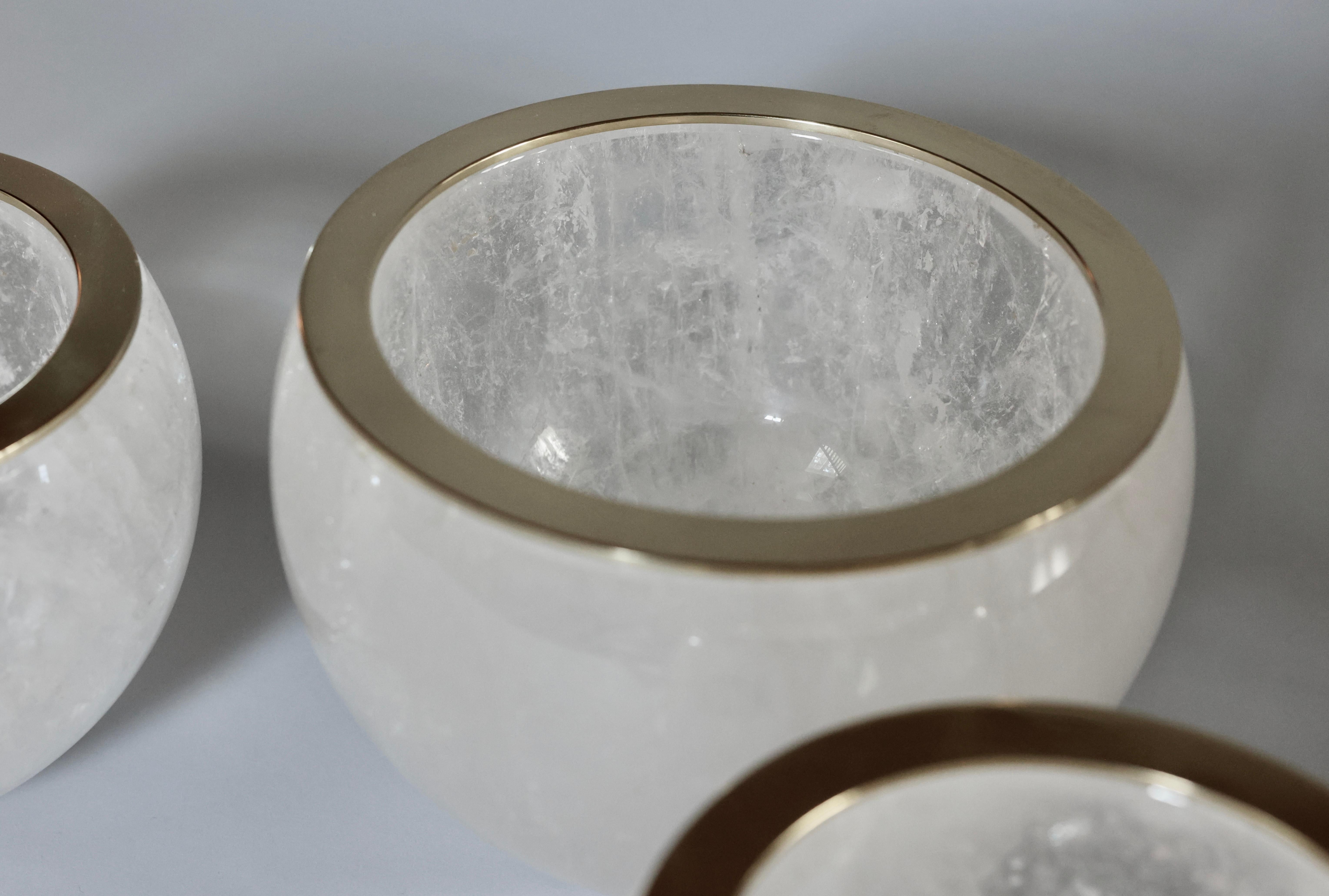 Contemporary Group of Three Rock Crystal Bowls For Sale
