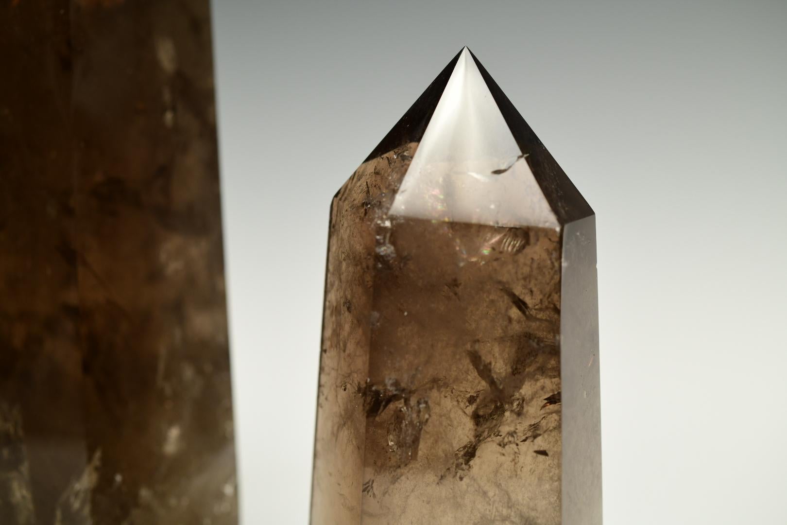 18th Century and Earlier Group of Three Smoky Rock Crystal Obelisks