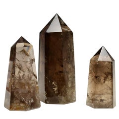 Group of Three Smoky Rock Crystal Obelisks