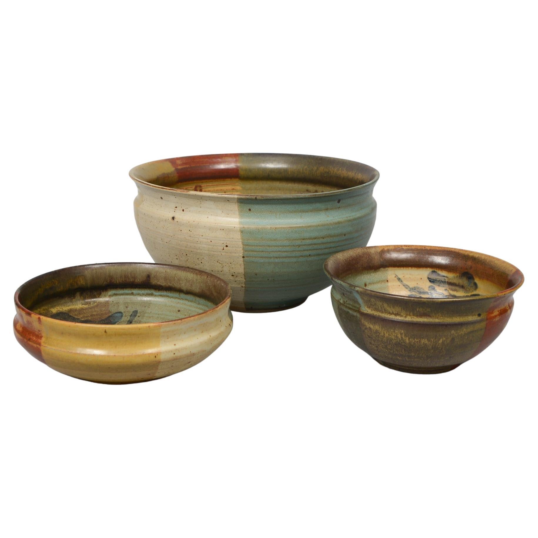 Group of Three Studio Pottery Bowls by William Creitz For Sale