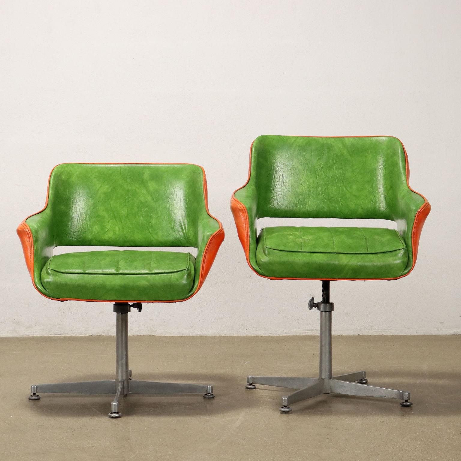 Gruppe von drei Vintage American Armchairs 60s-70s, grün und orange (Italienisch) im Angebot
