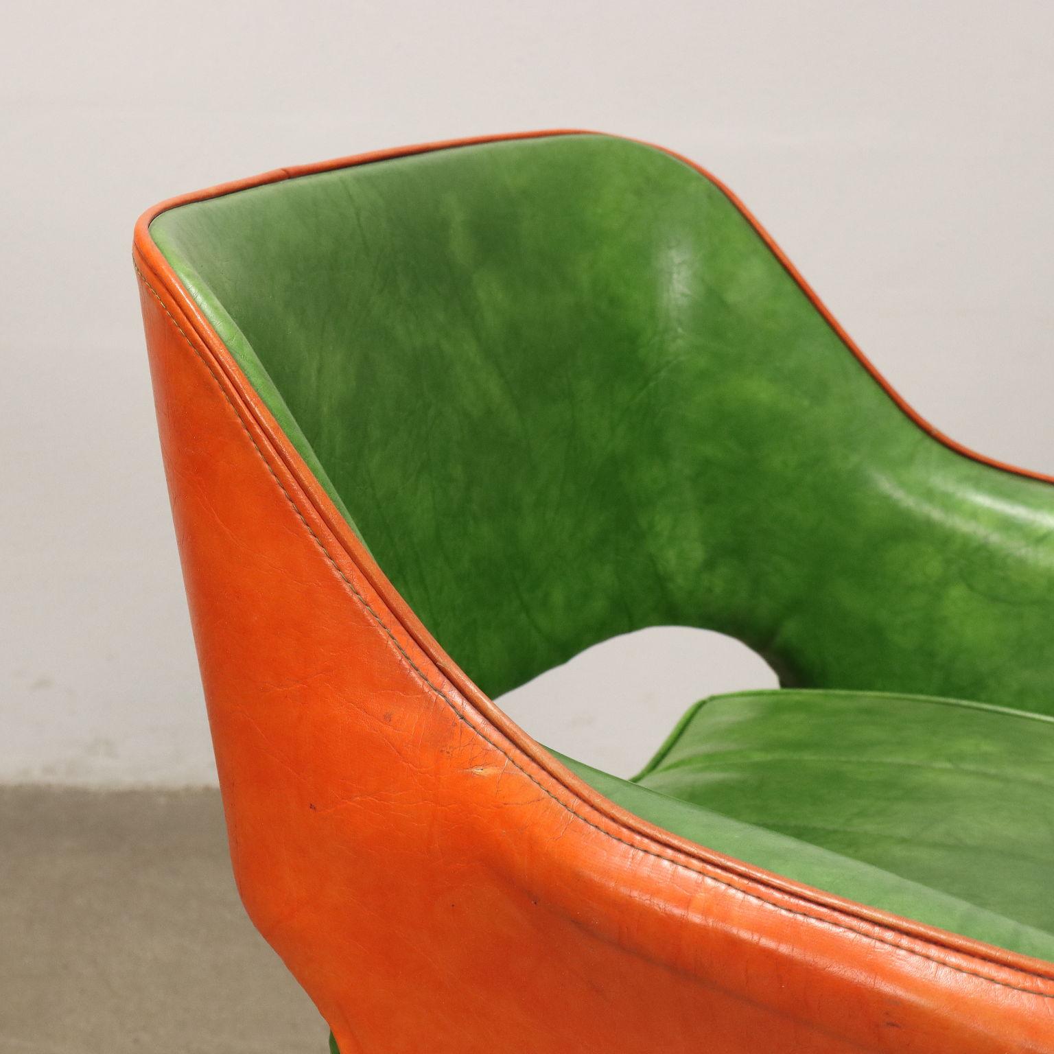 Gruppe von drei Vintage American Armchairs 60s-70s, grün und orange im Zustand „Gut“ im Angebot in Milano, IT