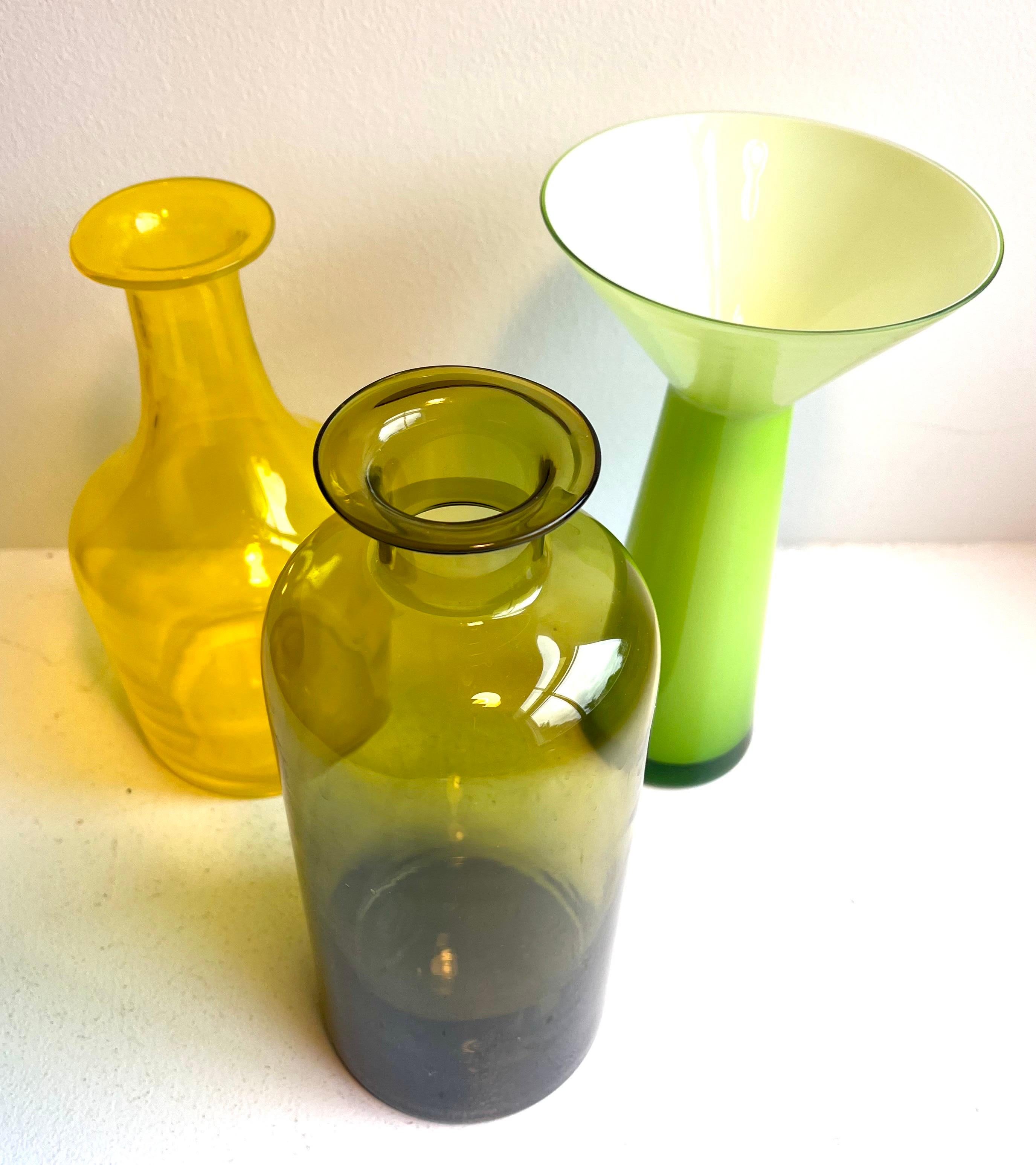 Group of Three Vintage Decorative Tall Glass Vessels, Denmark, 1960's For Sale 9