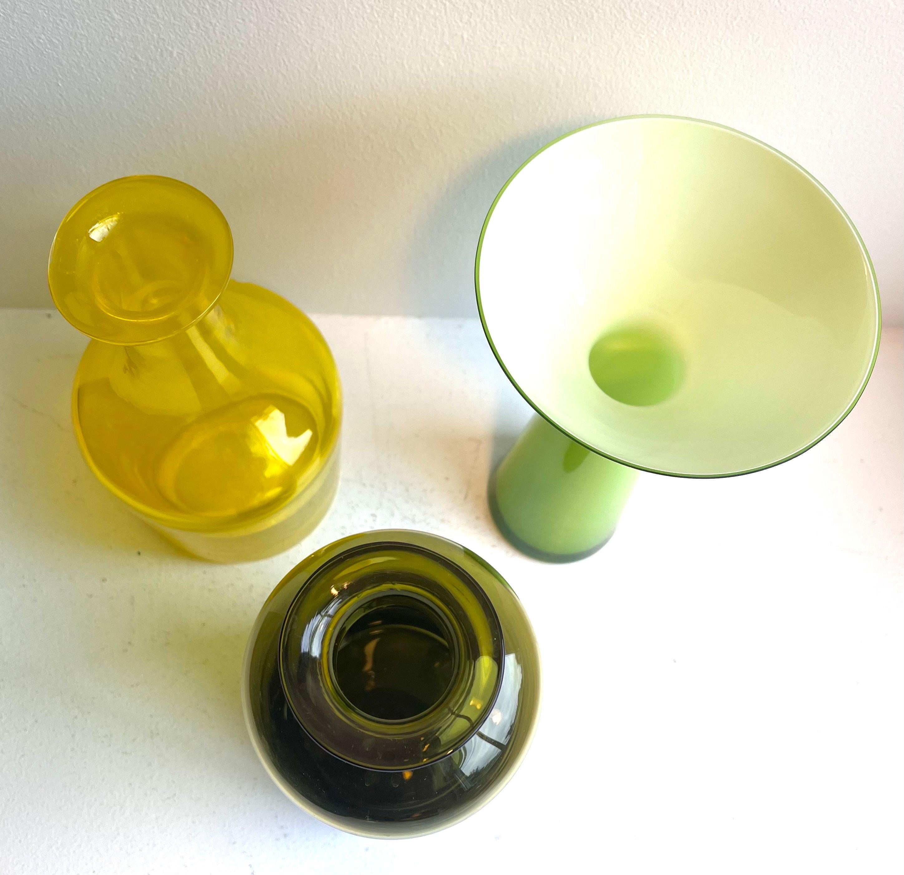 Group of Three Vintage Decorative Tall Glass Vessels, Denmark, 1960's For Sale 10