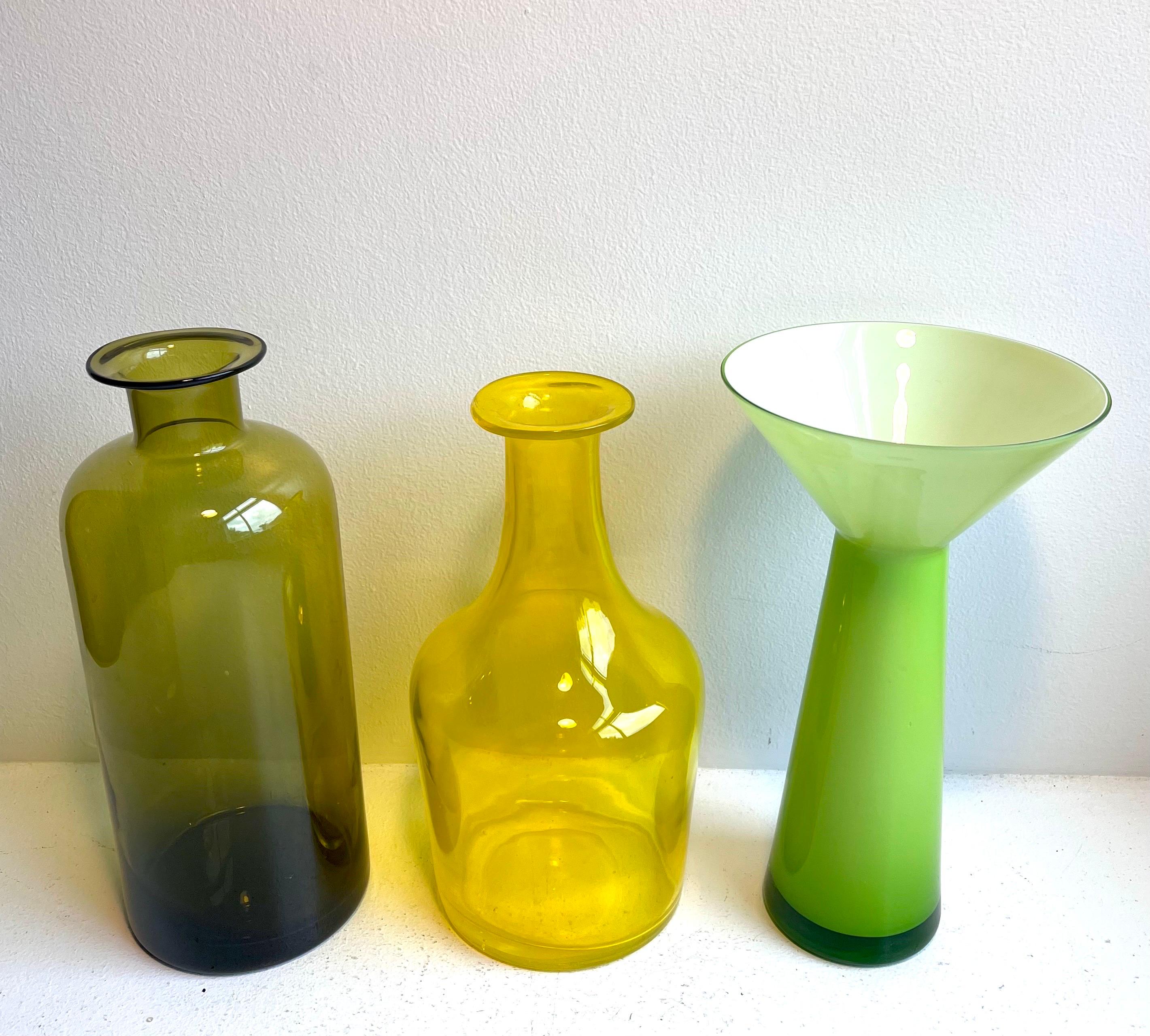 Group of Three Decorative Tall Vessels
Denmark, 1960's

Sold as a Group of Three

Yellow: 4 1/2