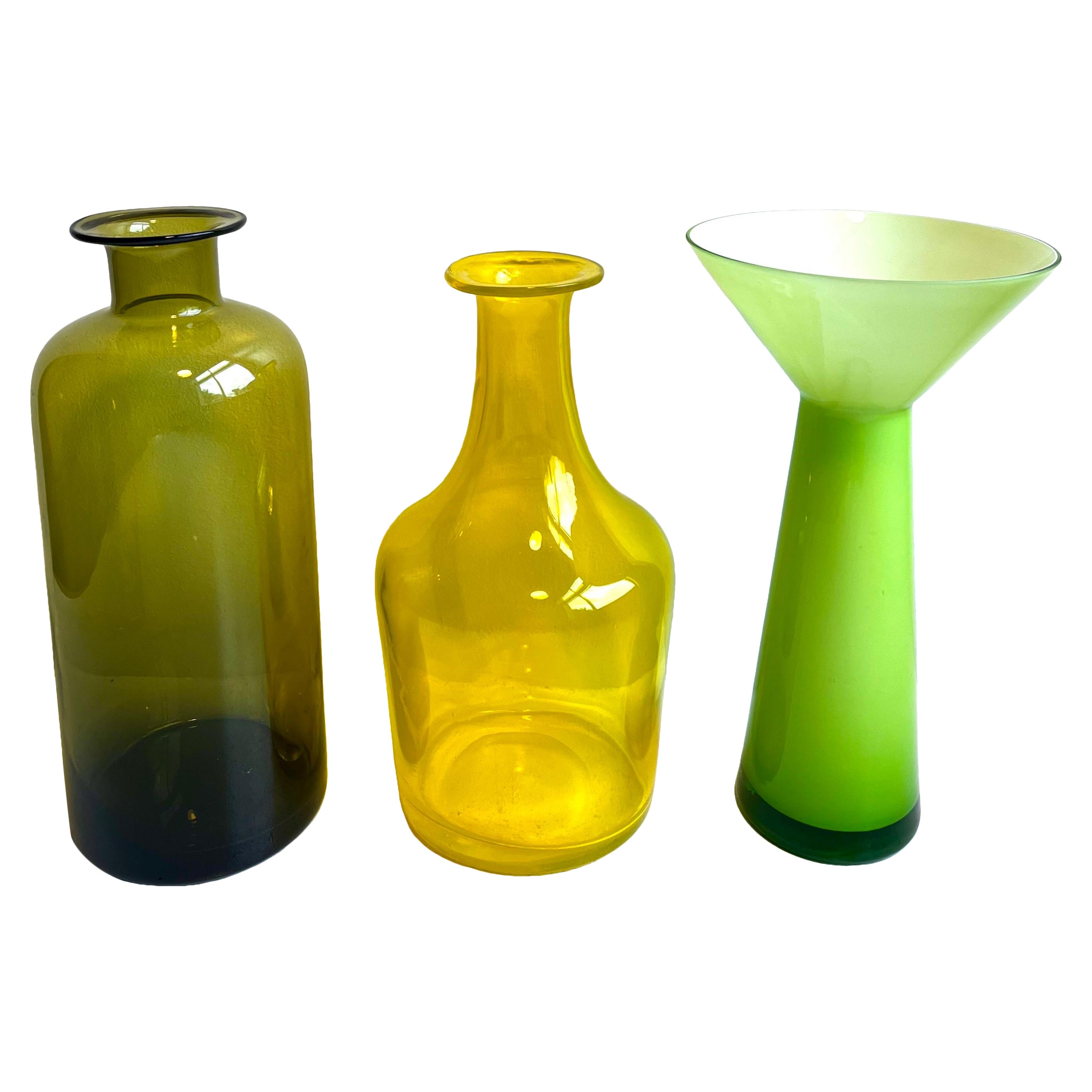 Group of Three Vintage Decorative Tall Glass Vessels, Denmark, 1960's