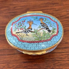 Group of Three Vintage English Enamel Boxes Hand-Painted Bird-Themed Designs