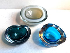 Group of Three Vintage Small Thick Glass Decorative Vessels, Italy, 1960's