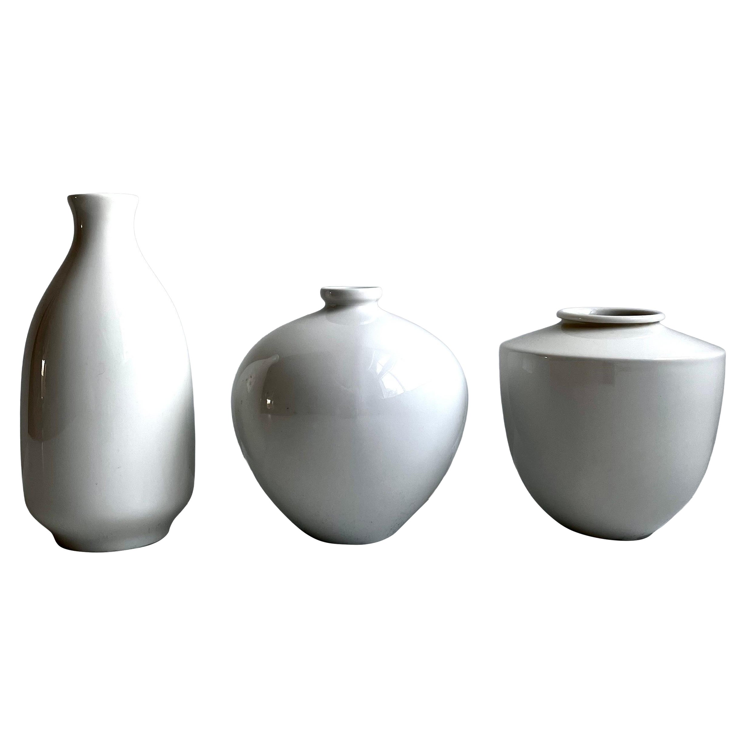 Group of Three White Porcelain Art Vessels by KPM Porcelain, Germany