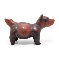 Group of Two Celadon Headrests and One Pre-Columbian Dog Effigy