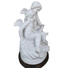 Group of Two Cherubs Around a Late 19th Century Porcelain Basket