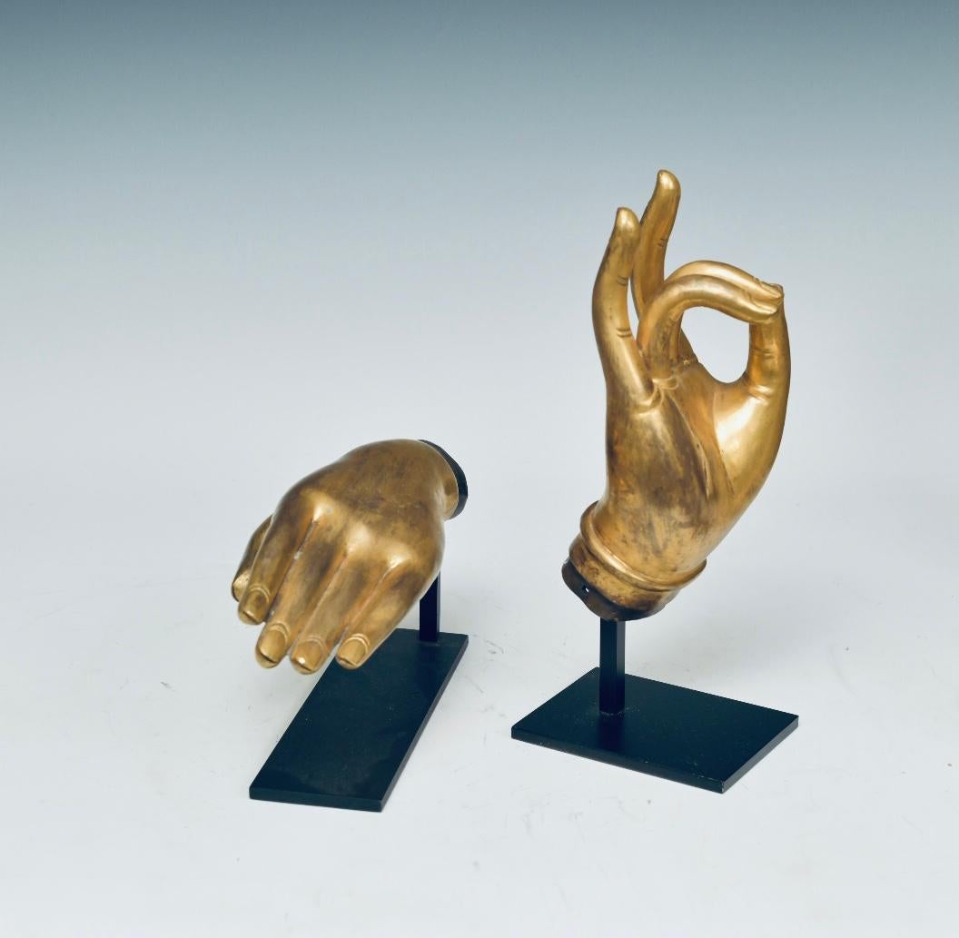 Group of Two Fine Cast Gilt Bronze Buddha Hands, 19th Century In Fair Condition In New York, NY